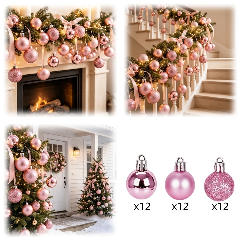 TEMU Juego de 36 piezas de 3 estilos diferentes de adornos de bolas navideñas artificiales moradas, adecuadas para decoraciones festivas perfectas de