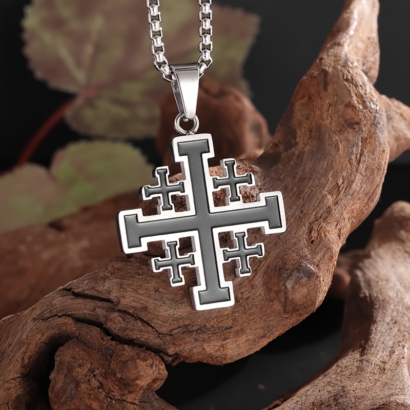 Image of 1pc 304 Stainless Steel Templar Cross Pendant Necklace, Men's And Women's Fashion Jewelry Gift
