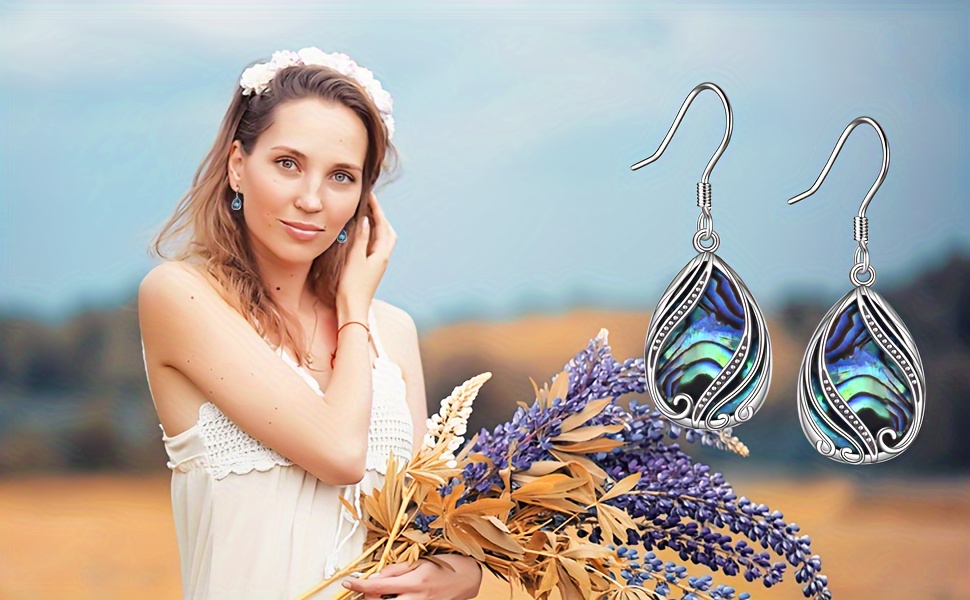 abalone earrings for women 925 sterling silver dangle drop abalone earrings   bohemian earrings jewelry gift Product details 0
