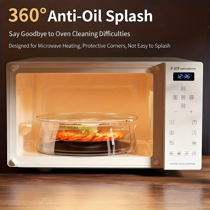 1pc Multi-functional Microwave Food Cover, Transparent Pc Oil-proof, Handle & Heat Resistant, Shatterproof Stackable, For Home/catering/camping, Fits Microwave/oven/refrigerator