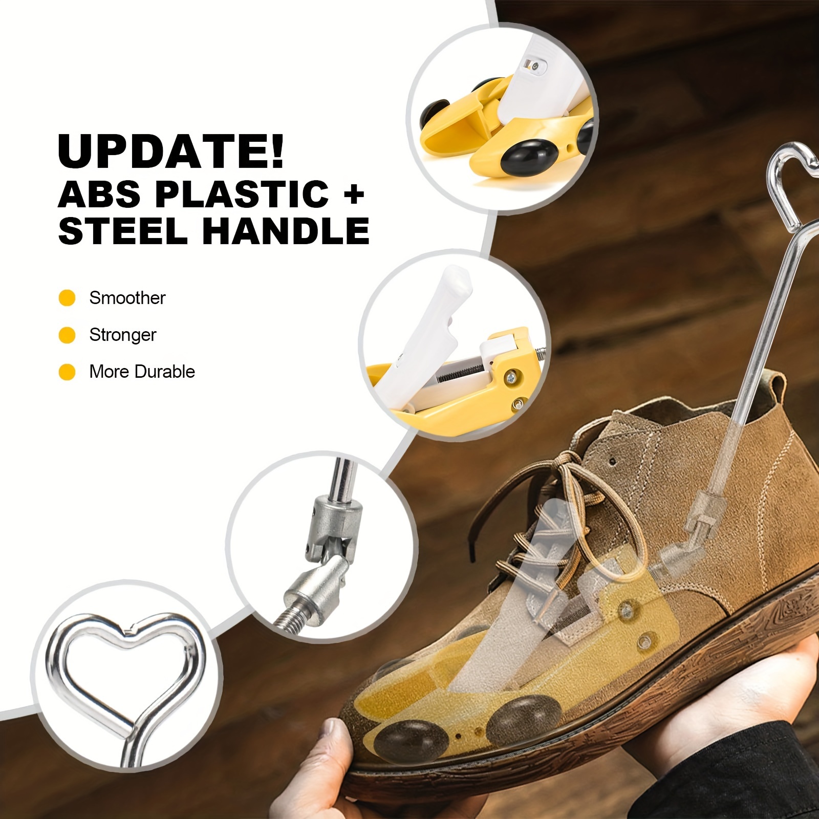 1pc Adjustable Shoe Stretcher for Men Women Ideal for Boots, Boots, and  More Durable Plastic with Heart-Shaped Metal Hook, Yellow with Black Acc