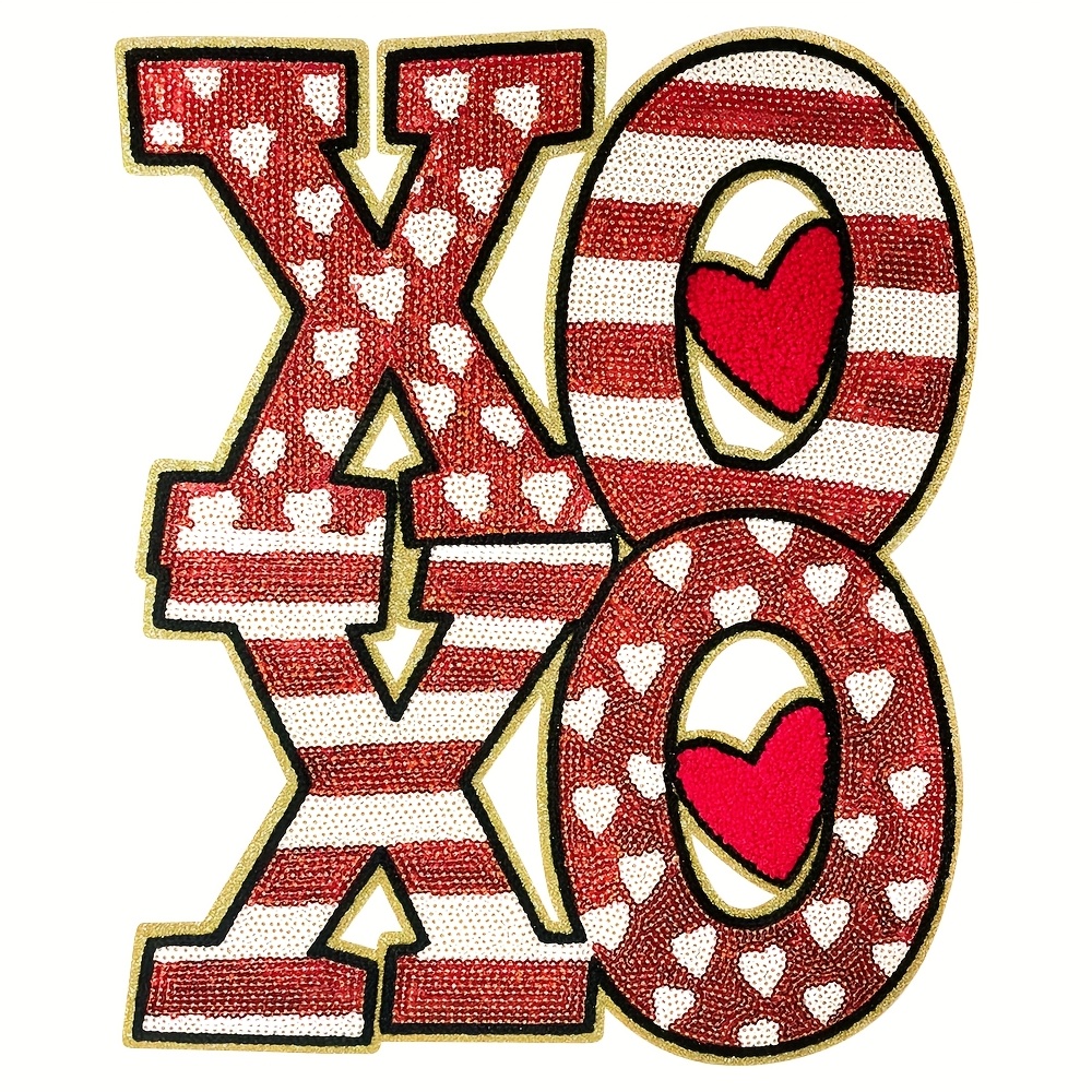 

1pc Large 11in Sequin Iron-on Patch, Red Polyester Graphic Applique For Clothing, Bags, Embroidery Decoration, , Machine Washable, Valentine's Day Gift