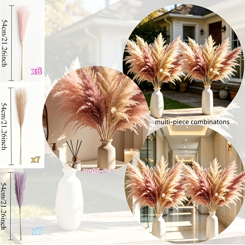 TEMU 22-pack Extra Large 21.65-inch New Upgraded Bohemian Style Artificial Reed/, Realistic Touch, Restoring Natural Fluffy Form And Soft Texture,