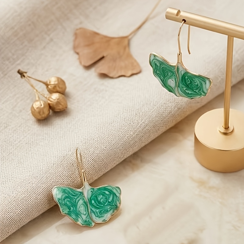 Women's Light Luxury Enamel Ginkgo Leaf Earrings, Summer Style