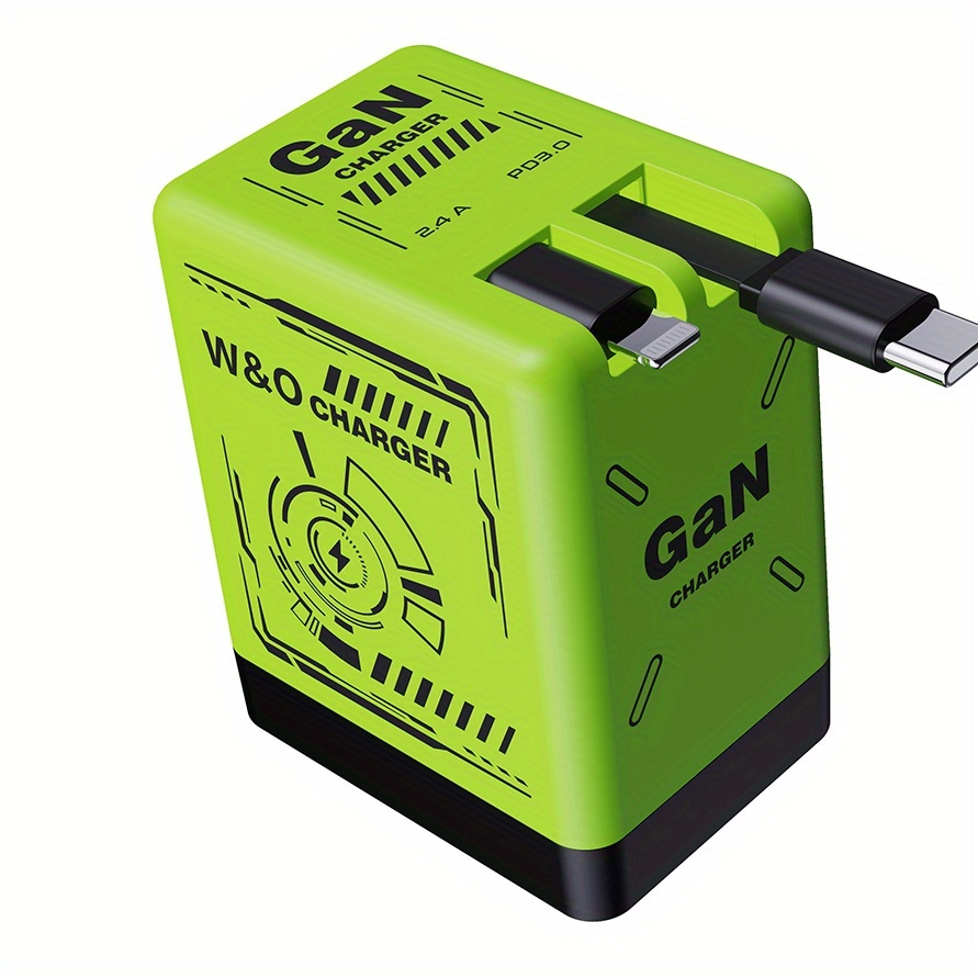 TEMU Chargeur Rapide GaN 66W avec Câble Rétractable _Prise Pliable, avec Prise de Charge Rétractable Portable, Adaptateur de Voyage pour iPhone
