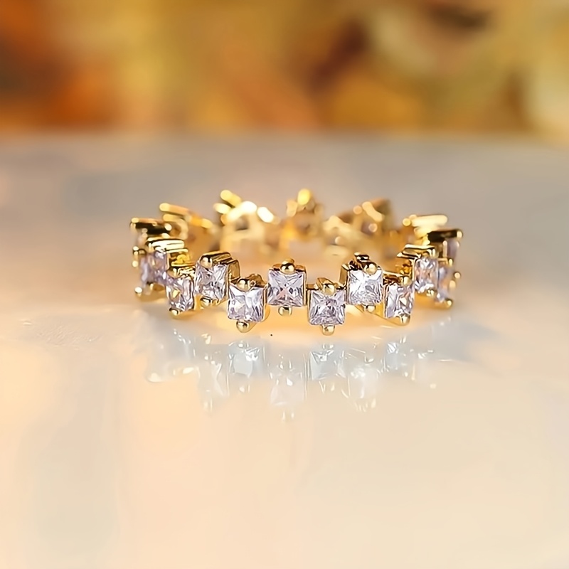 Women's Exquisite Misaligned Square Ring, Stylish Daily Accessory