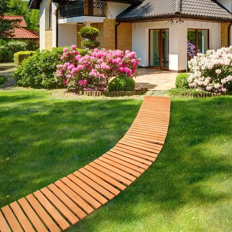 8FT Roll Out Wooden Garden Pathway - Outdoor Walkway With Non-Slip Surface For Yard & Events