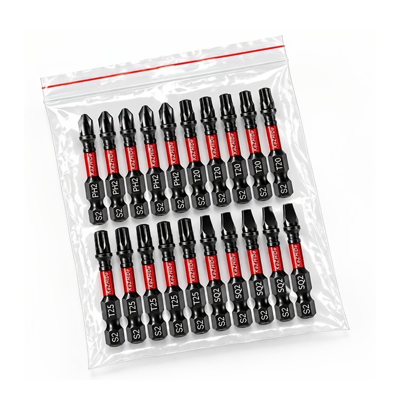 TEMU Ensemble de 20 mèches en acier S2 à haute avec tiges allongées, spécifications complètes Croix/Hexagonales/Carrées, magnétique antidérapante