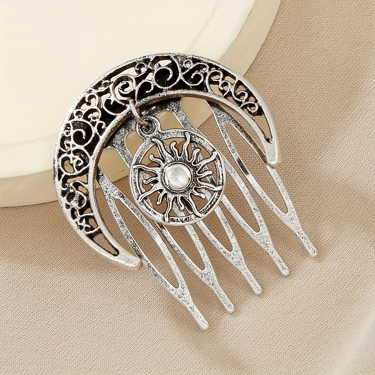 A Minimalist Metal Star, Moon, And Sun Flower Hair Comb For Women' Hairstyles And Updos