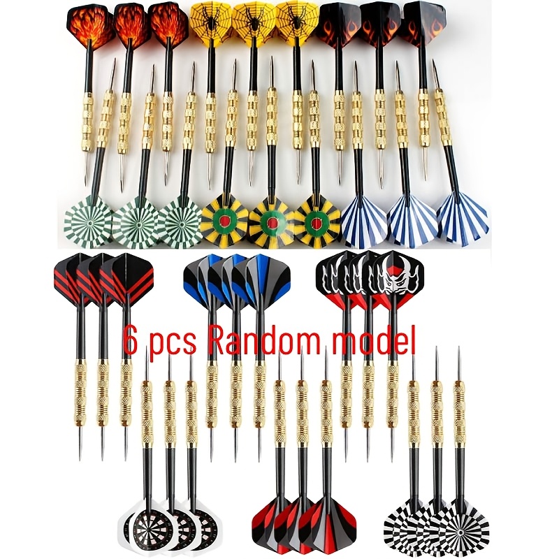 E-shop 6-teiliges professionelles 14g Dart-Set in zufälligem Modell, Darts mit Metallspitze 14g Stahlspitzen mit goldenem Symbol, geeignet für