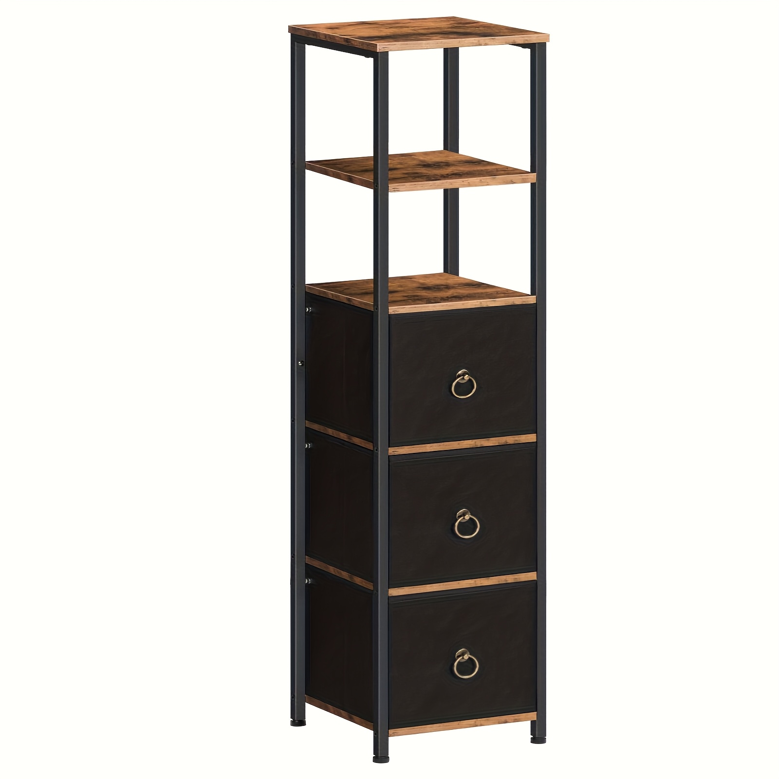 Image of Bathroom Cabinet, Freestanding Storage Shelf For Bathroom, Slim Storage Cabinet, Multifunctional Tall Cabinet, 3 Fabric Drawers, And Black