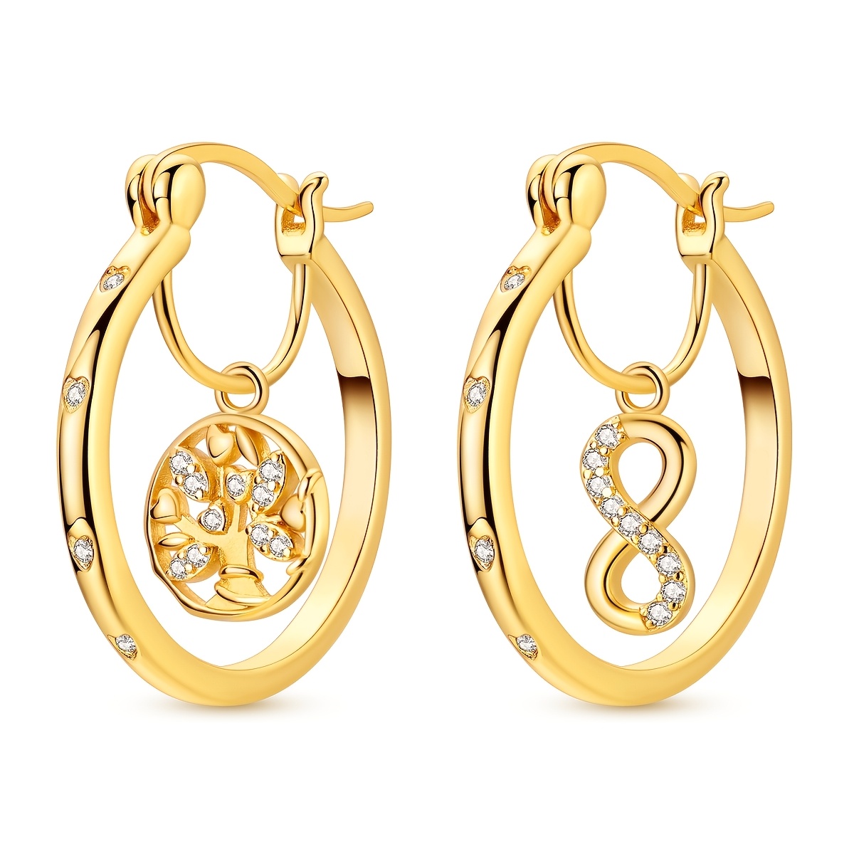 Silver Color Tree of Life Infinity Hoop Earrings