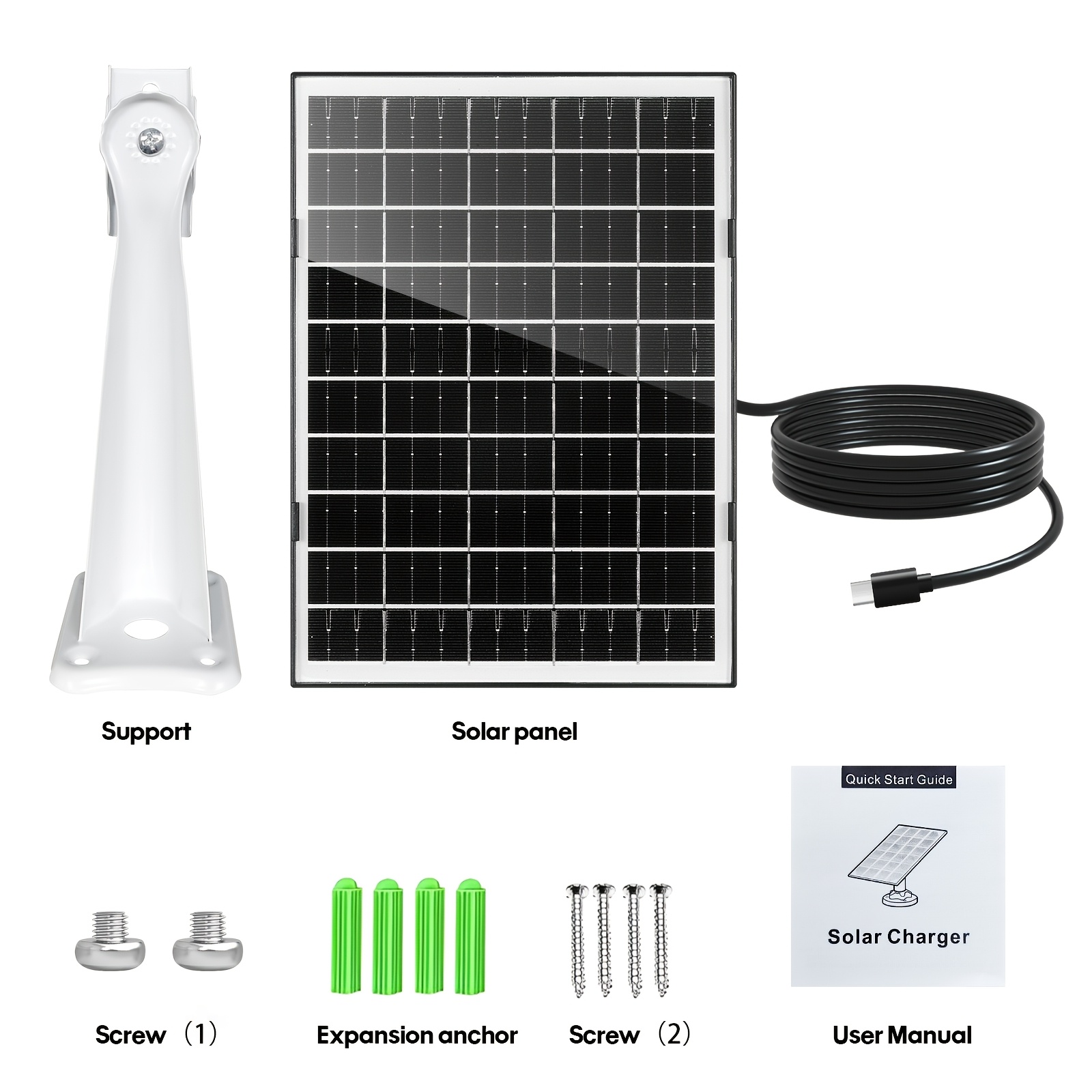 TEMU 7.5w 5v Portable Solar Charging Panel, 360° Adjustable, Ip65, Type-c Port, Outdoor Solar Panel For Security Cameras And Type-