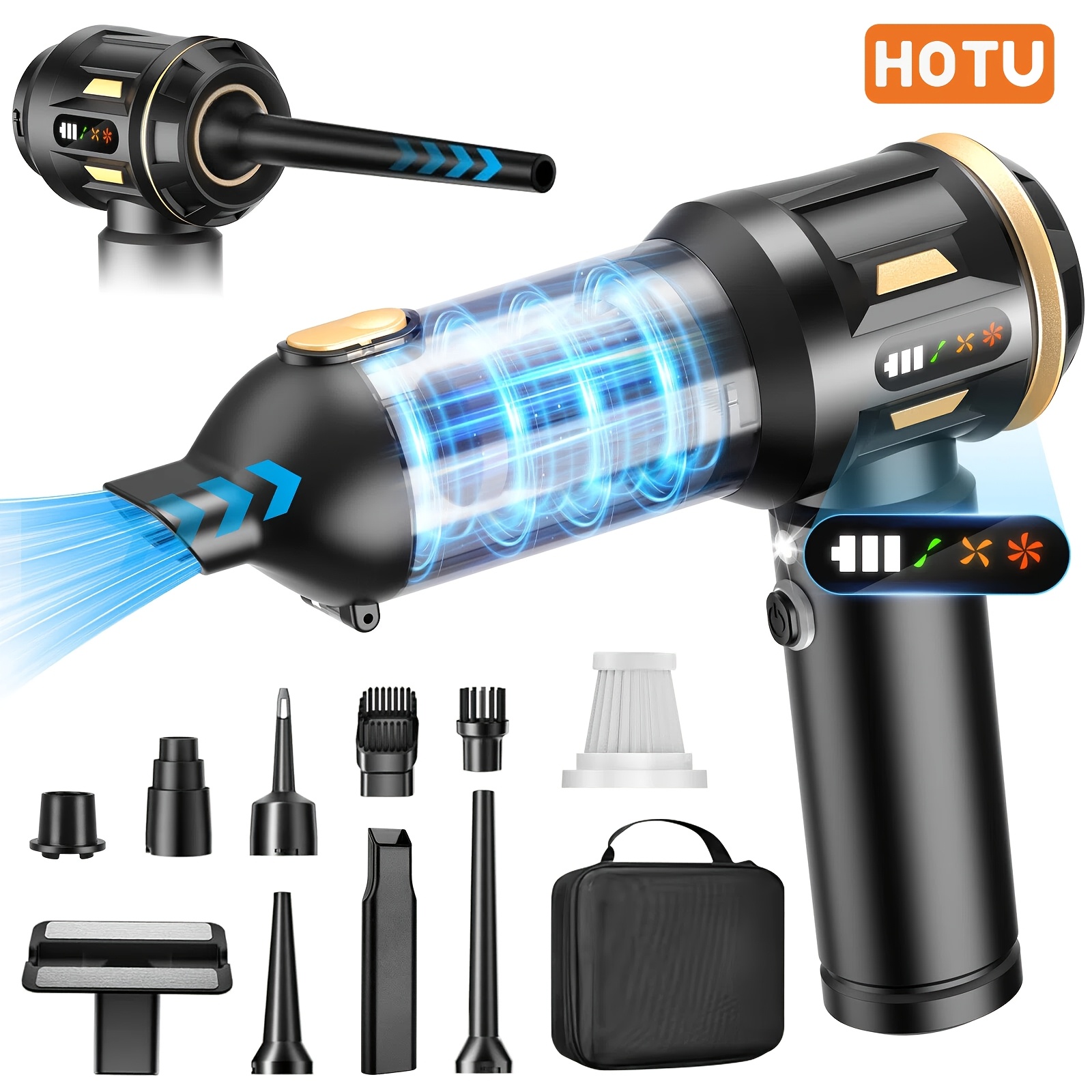 E-shop 26000Pa Starker Saugnapf Auto Staubsauger - Kabellos für Auto & Zuhause, Tragbarer Handstaubsauger, 9-in-1 für Tierhaare/Sofa/Teppich mit