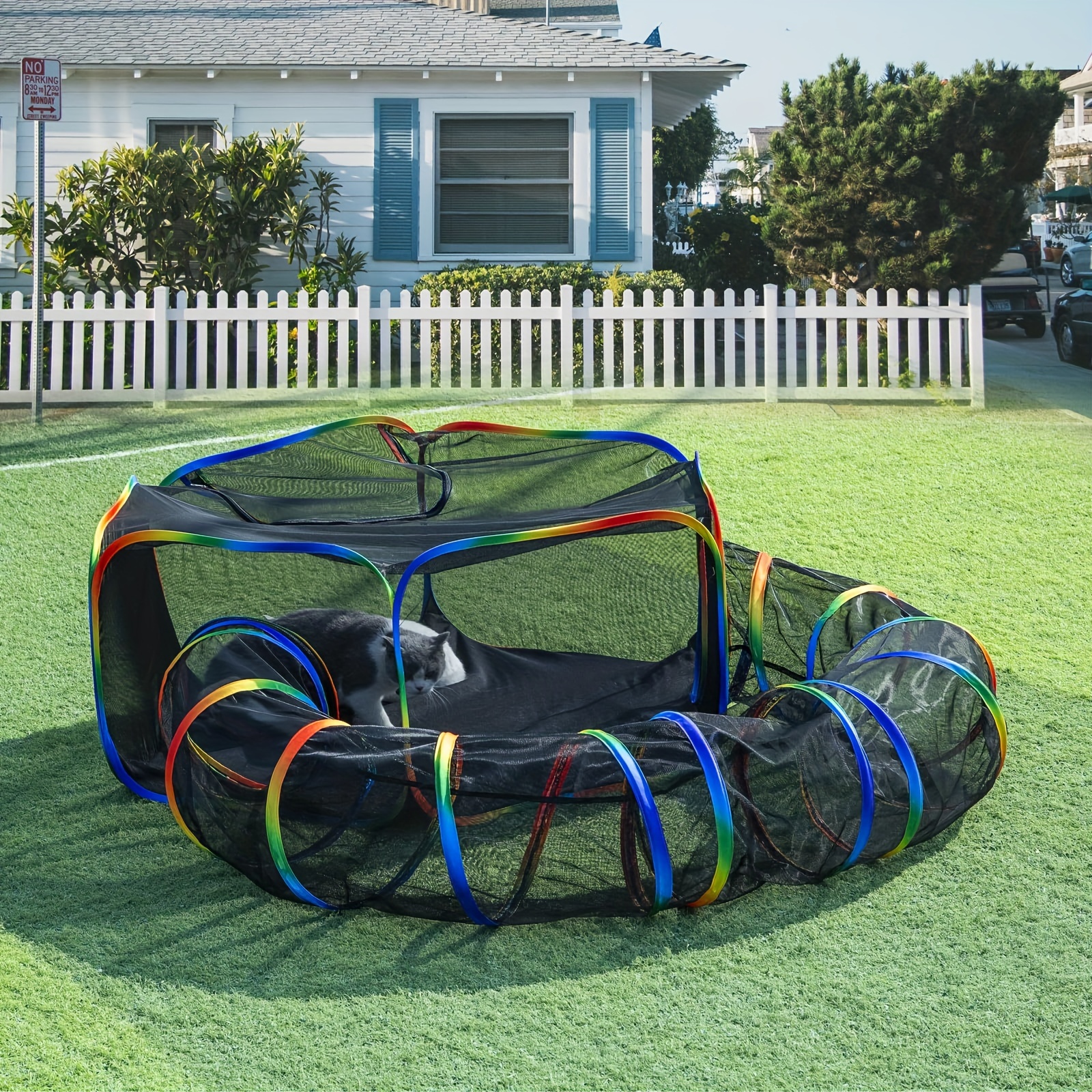 

Outdoor Rainbow Cat Enclosures Playground, Outside House For Indoor Cats Include Portable Cat Tent, Circle Playpen Tunnel, For Kitty And Small Animals, Within Storage Bag