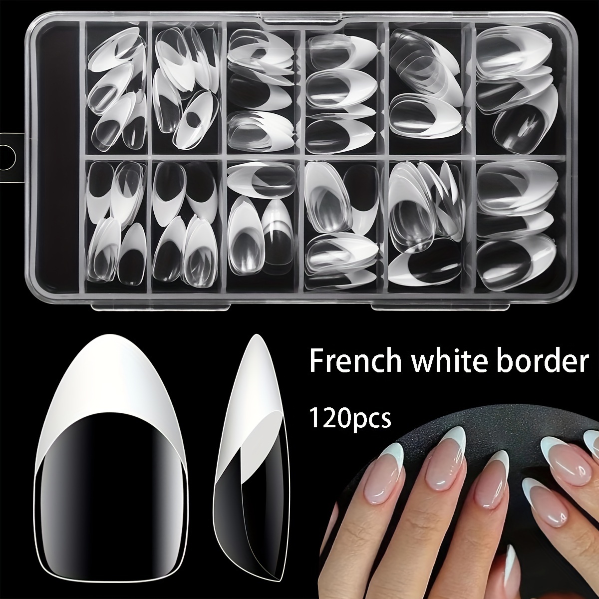

120-piece French Manicure Nail Tips Set - Clear Acrylic Gel Half Cover Almond Shaped False Nails For Women & Girls, Medium Length, Glossy Finish, Diy Home Salon Nail Art Extensions Kit