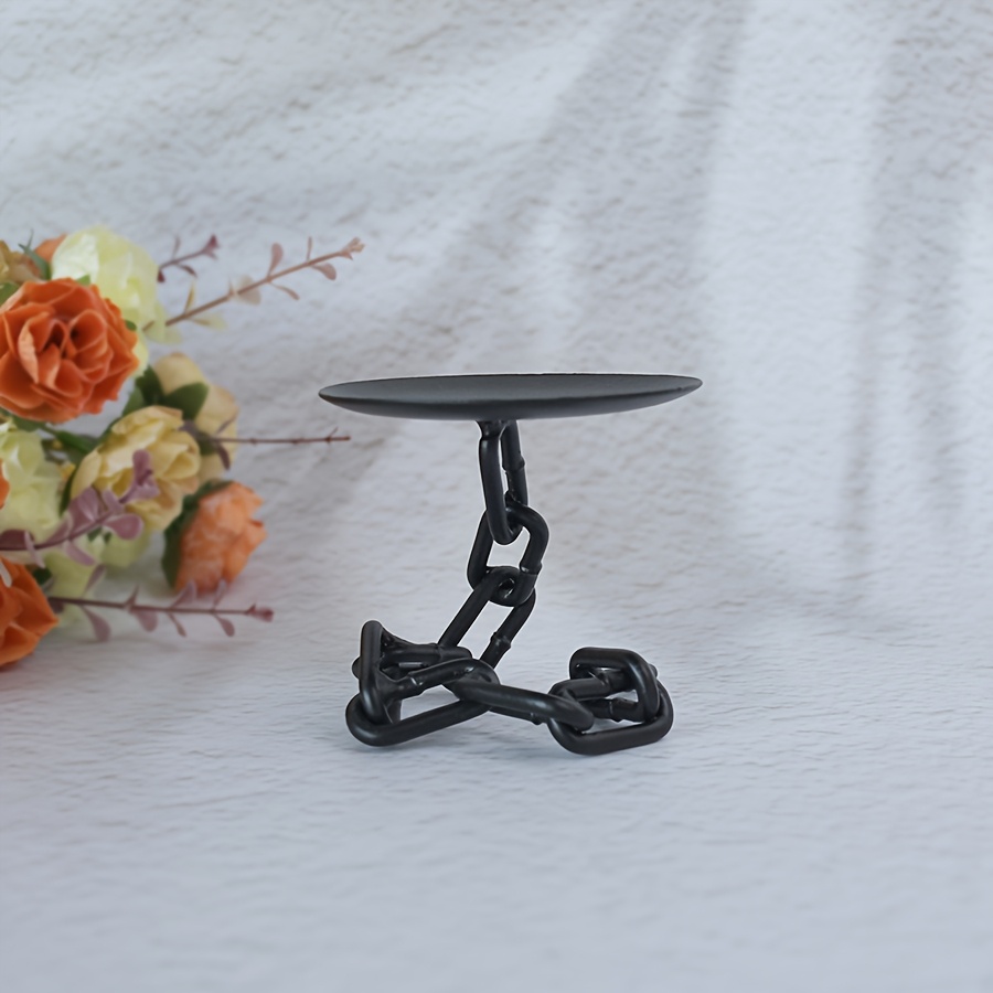 Image of Iron Chain Small Round Candle Holder Large Candle Holders For Pillar Candles - Rustic Farmhouse Style Home Decor - Perfect For Table Centerpieces, Coffee Table Or Fireplace Mantel