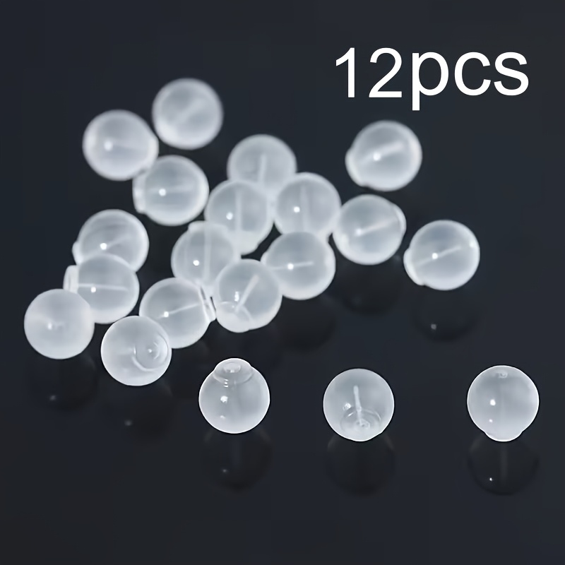 TEMU 12pcs Safety Stud Backs - Anti-slip Non-slip Ear Plug Caps, Transparent Replacement Caps Compatible For Jewelry Making, Ear Additions, Anti-drop