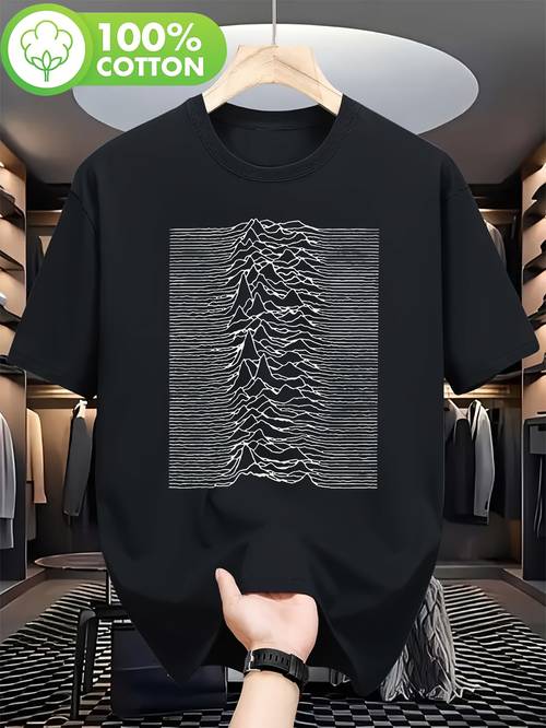 mens wave pattern t shirt navy blue punk rock band tee punk concert shirt casual wear vintage apparel concert outfit durable print short sleeve top