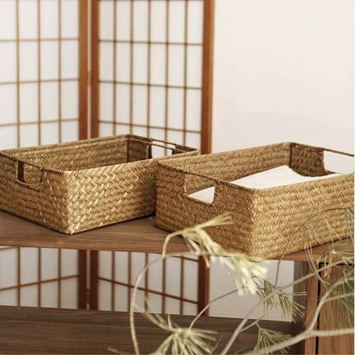 1pc portable woven storage basket ideal for living room bedroom bathroom wardrobe gift box and desktop storage decoration