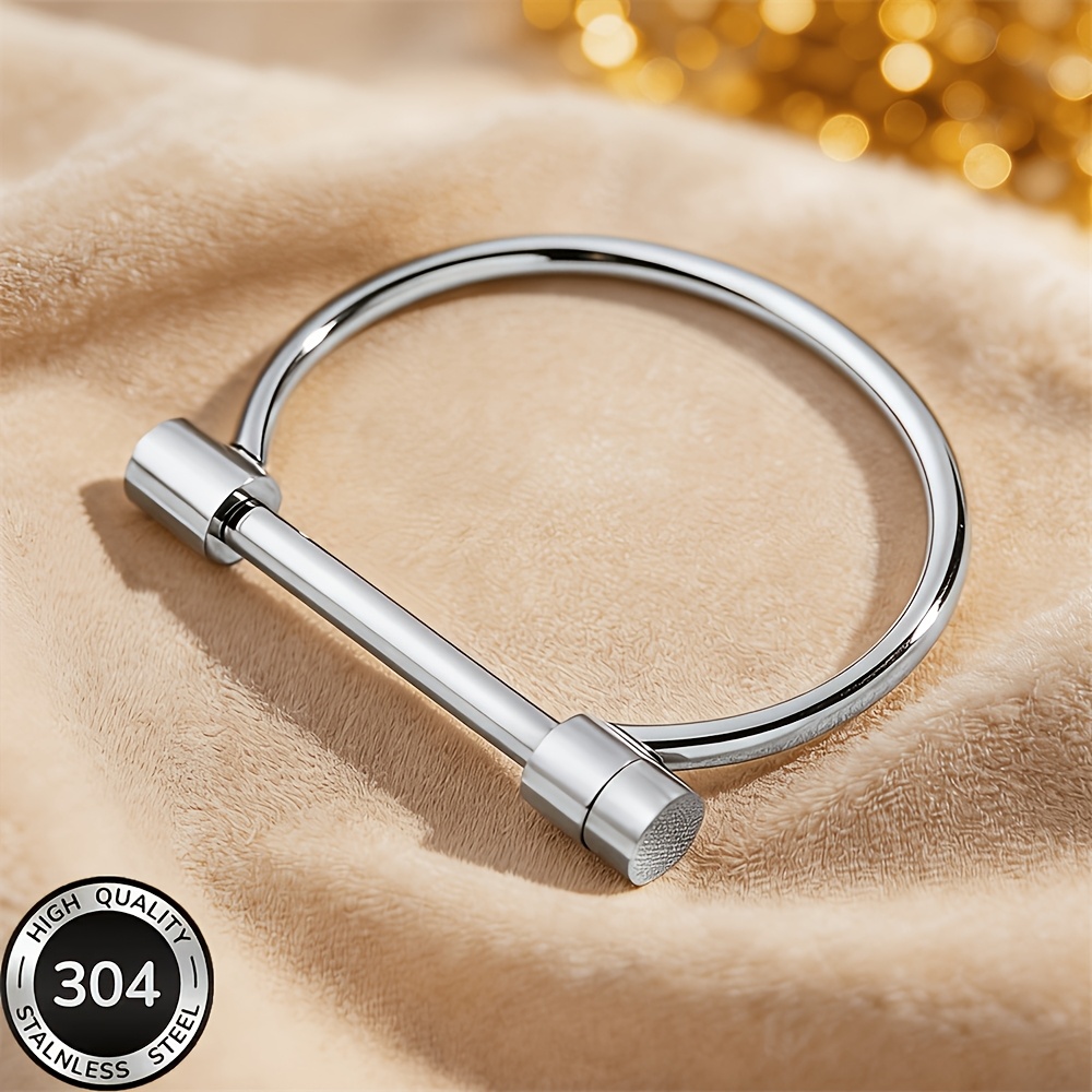 TEMU Women's Gothic And Hip-hop Style Rotatable Buckle Bracelet Bangle - Minimalist Horseshoe D-shaped Cuff With , Durable Horseshoe Buckle Rotation
