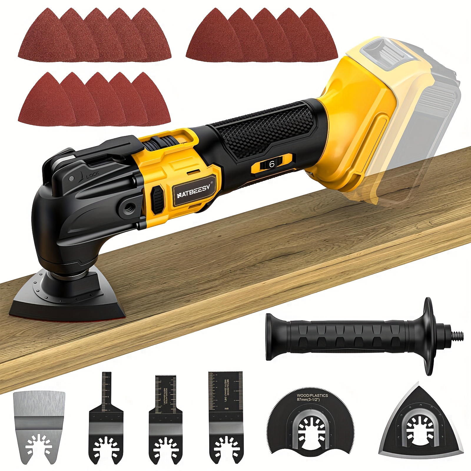 

Oscillating Multi Tool For Dewalt 20v/ 18vbattery: Cordless Oscillating Tool - 6 21000 Opm | Brushless Motor | Woodcutting Blades And Sanding Pad With Sheets | Tool Only, Woodcutting Blades