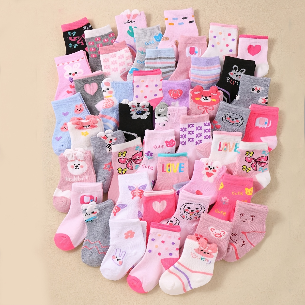 E-shop 10 Paar Kinder-Socken bis zur Wadenmitte mit kleiner Blumen-Schleife Hasenohren-Muster für den täglichen Freizeitgebrauch