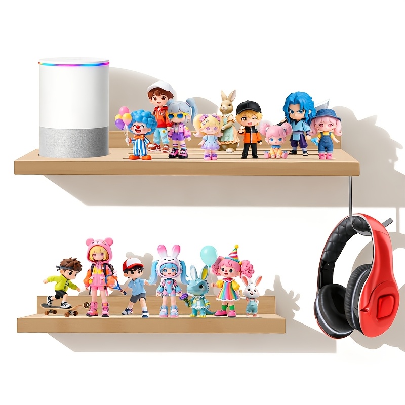 Wall Shelf For Audio Character Figures 70-75 Capacity, Magnetic Floating Storage Rack With Cable Management, Wooden Organizer For Music Box Accessories, Floating Shelves