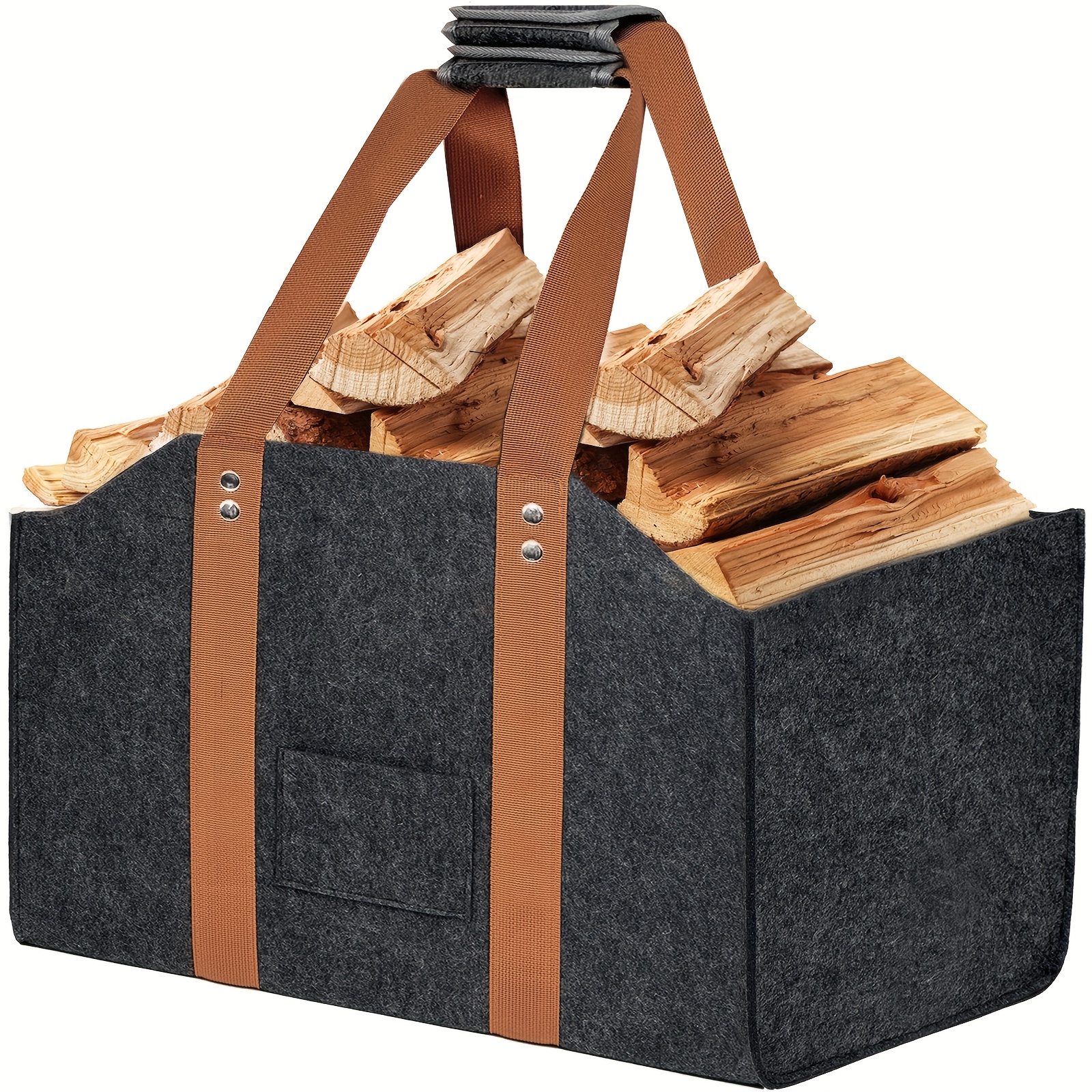 

1pc Panier à Bois de Chauffage Pliable avec Longues Poignées, Étagère en Tissu pour Bois, , Idéal pour Utilisation Extérieure - Foncé, Porte-Bois Portable | Panier Équipé de Sangles | Poignée