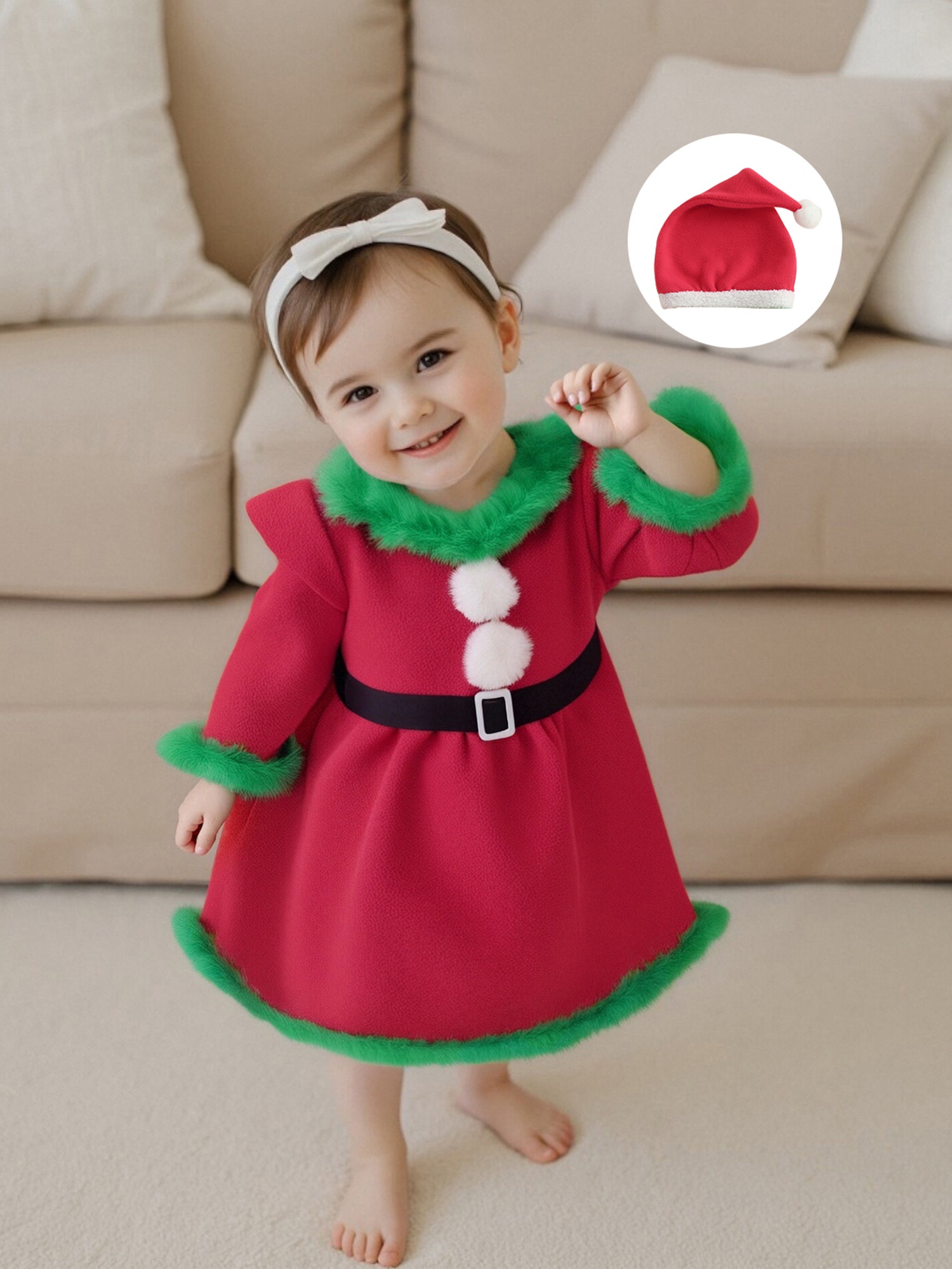 adorable toddler girls' christmas dress - long sleeve, collar with button  detail, polyester santa elf for spring/fall, leisure style, conventional  version, spring/autumn | Today's Deals | Temu