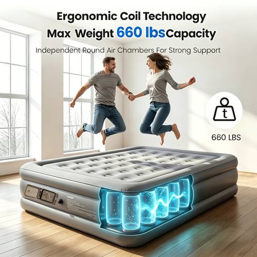 inflatable air mattress queen with built in pump usb rechargeable queen size 16 inch raised airbed with fast inflation deflation for guests camping rv and home use