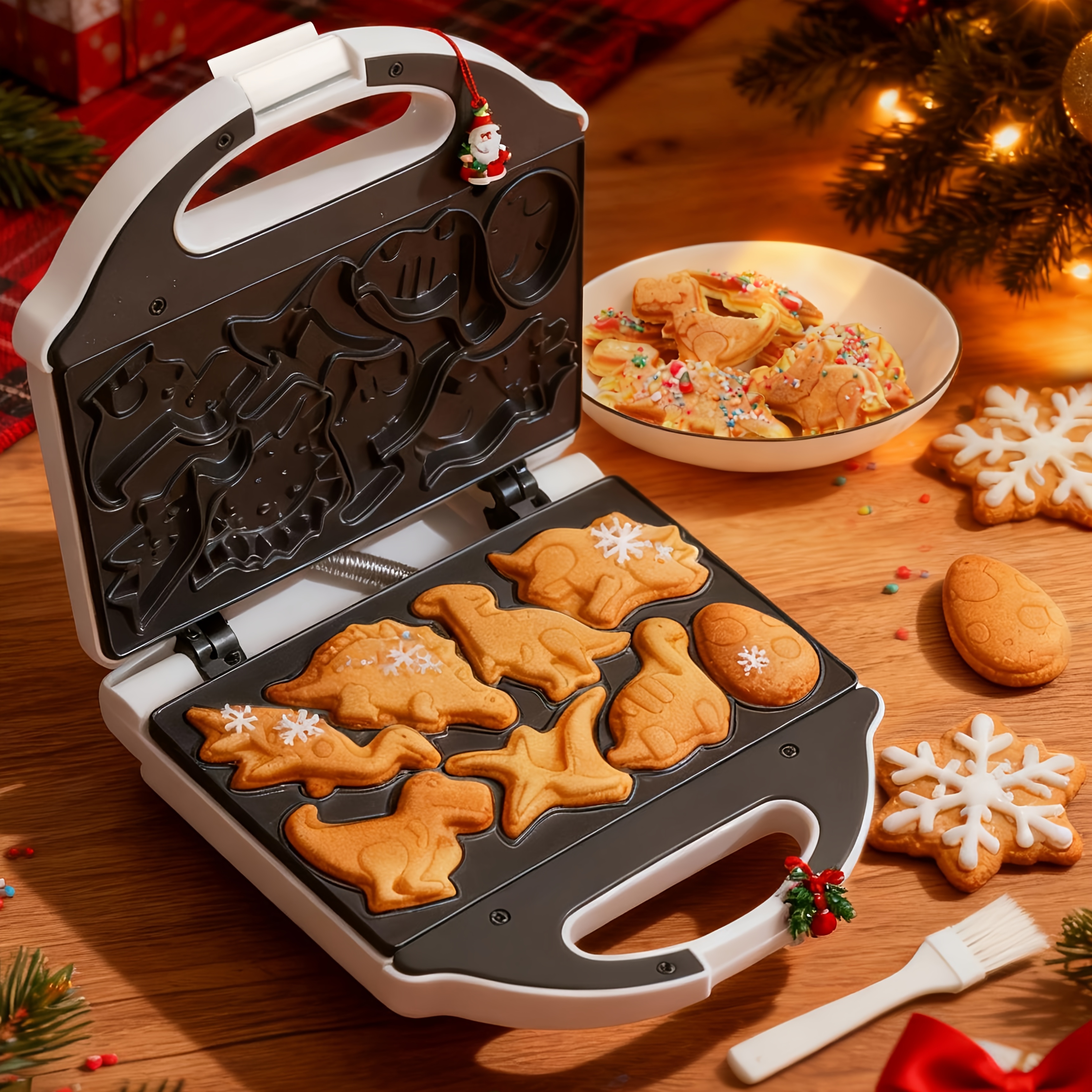 TEMU Electric 8 Different Shaped Waffle Maker, Dinosaur Pattern Pancake Maker, Plate, White, Breakfast Appliance, Pancake Machine, Themed Waffle