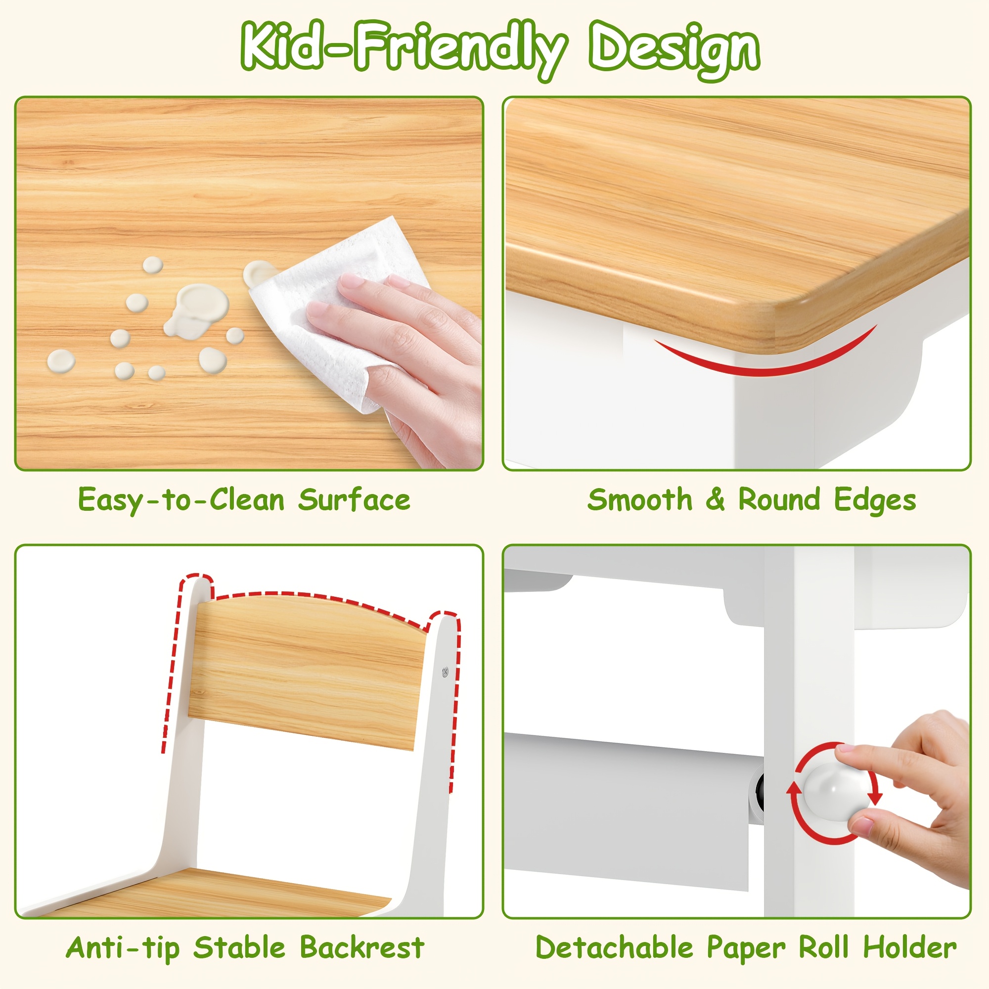 Children's Folding Art Desk & Chair Set with Storage Box & Tissue Holder - Wooden Table and Chair Suitable for, Assembly Compact Folding for Room, Playroom, Learning Table
