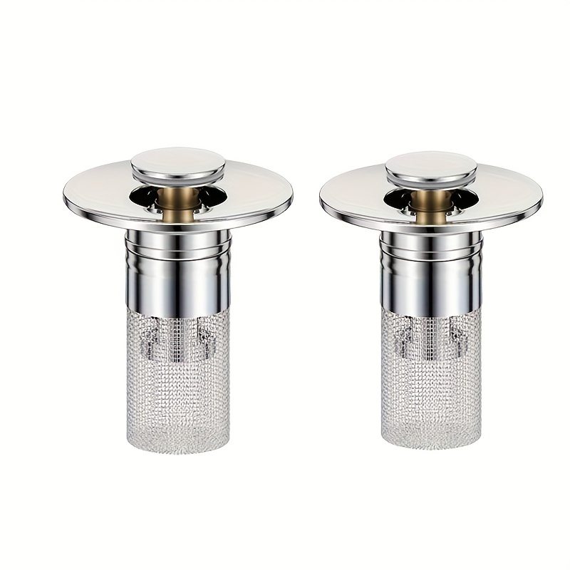 

2pcs Stainless Steel Pop-up Sink Plug Stopper, Multifunctional Sink Drain Strainer, Anti-odor Filter, Suitable For Most Sinks (1.1-1.3inch), Bathroom Accessories