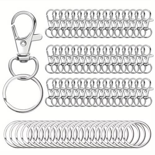 50pcs keychain hooks with key rings keychain clip hooks with rings for hanging keychain clip making jewelry making arts crafts silvery 25 rings 25pcs individual key rings