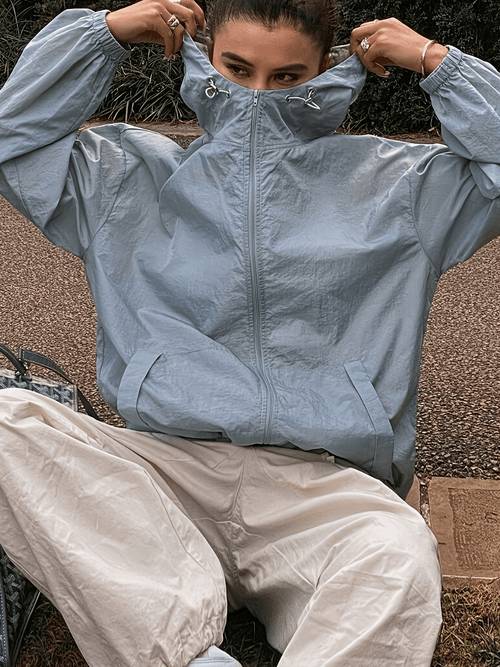 chaqueta corta y holgada con cordón para mujer, ideal para moda, desplazamientos, y verano, y casual, para exteriores, tipo asd1