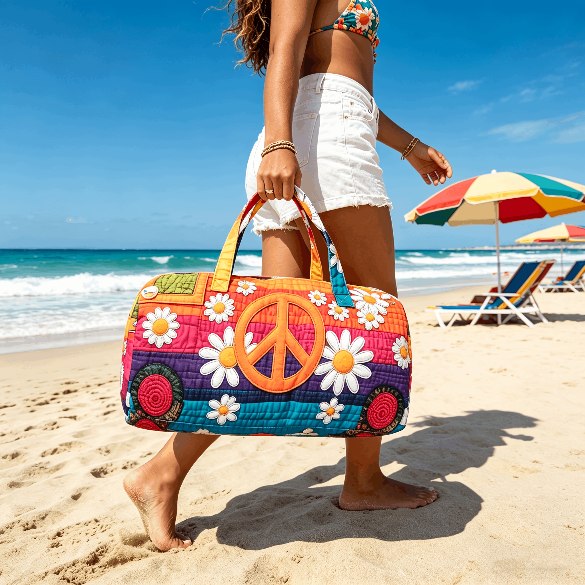 Lady Tote Bag Quilted Weekend Travel Bag Bohemian Floral