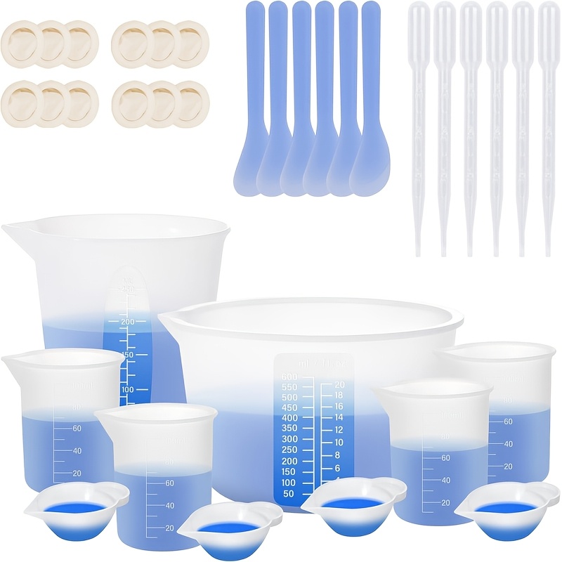 

Kit Complet de Mélange de Résine en Silicone avec Gobelets de 600ml, 250ml, 100ml & Bâtonnets de Mélange - Outils de Mesure Époxy Durables, Gobelets de Mesure, Fournitures de Résine