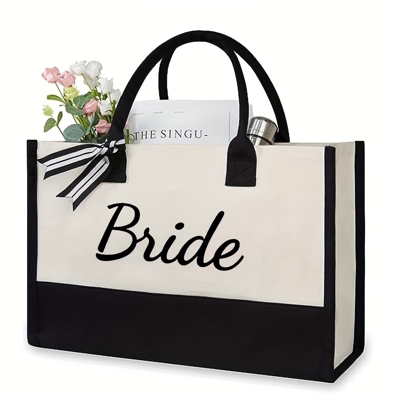 

Bride Print Tote Bag, Large Capacity Gift Bag, Women's Casual Handbag For Wedding Shopping Travel Beach