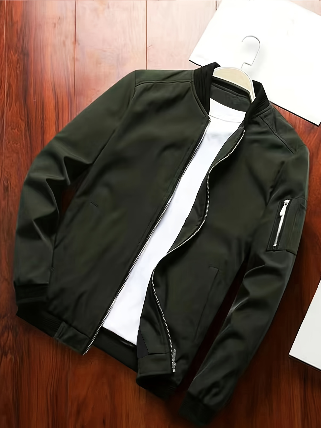 mens classic stand collar zip jacket comfortable - Temu