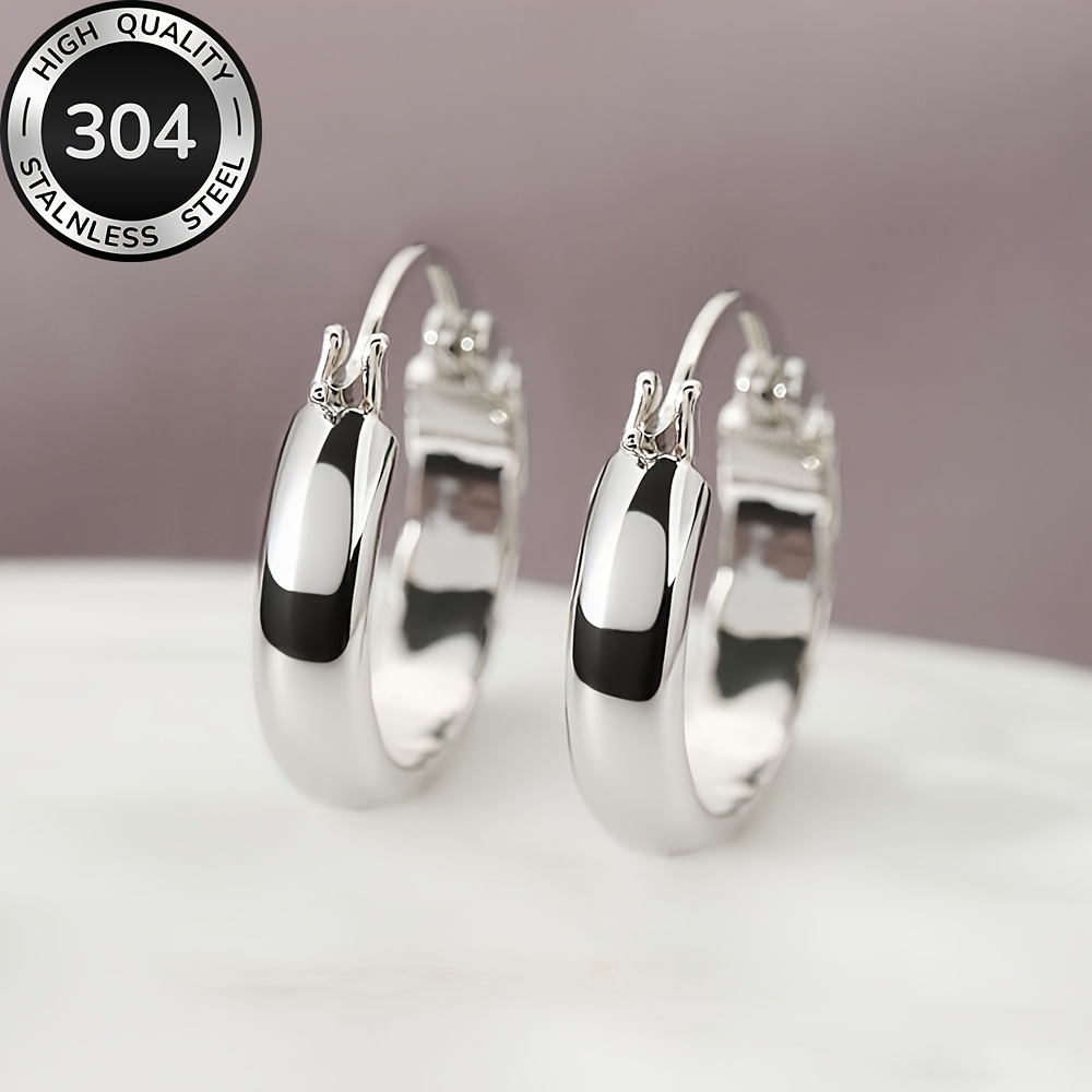TEMU Hypoallergenic High Quality Stainless Steel Golden Hoop Earrings, Anti-fade, Easy And Elegant, Fashionable Women's Earrings For Daily Wear Or
