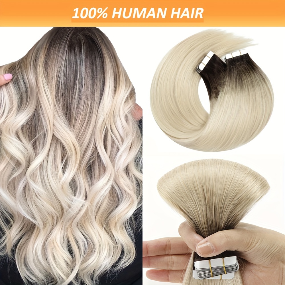 

Human Hair Extensions For Women - Invisible Seamless Skin , Double Sided Strong Tape, 20pcs 50g Ombre Brown To Blonde - Suitable For All Users