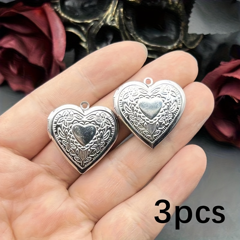 3pcs Stainless Box Vintage Pendant Photo Locket Necklace Handicraft Charm Jewelry Making Supplies Beads & Bead Assortments