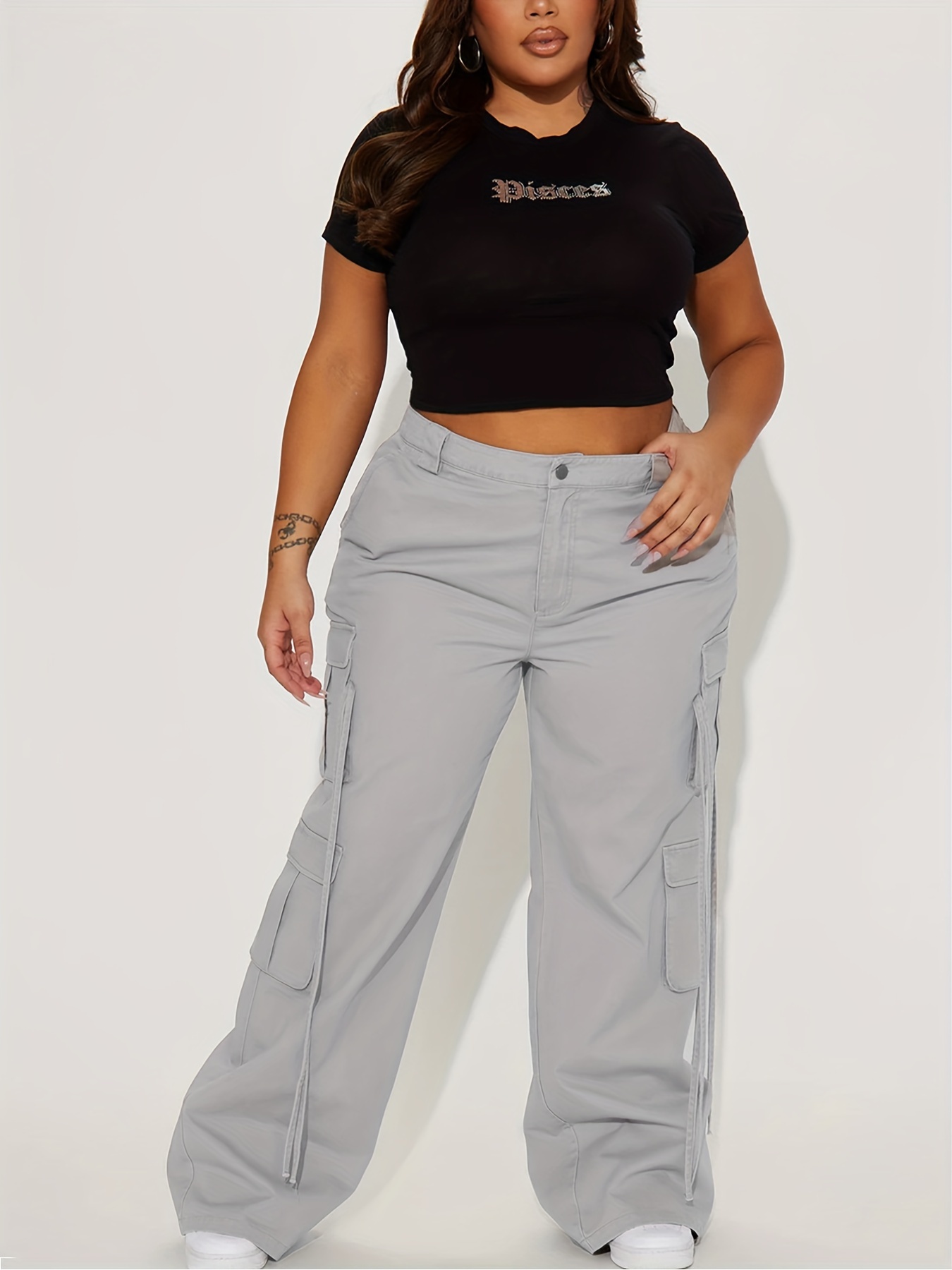 Pantalones de cintura alta para mujer, Tops holgados de talla