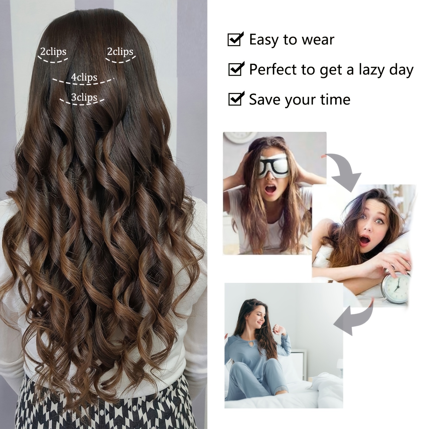 4pcs clip in hair extensions 20 inch long wavy synthetic fiber wigs body wave style for   for daily use and halloween celebrations   use elegant wavy hair synthetic fiber wigs hair wigs details 4