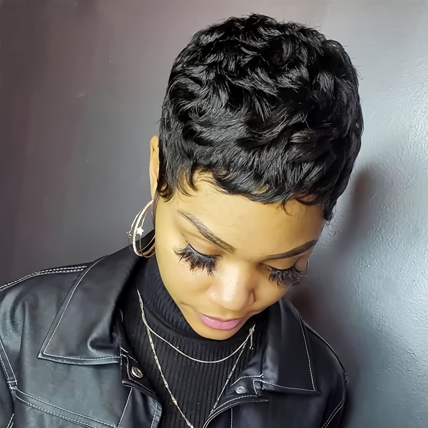 TEMU Short Cut Wigs For Synthetic Hair Afro Wig For Black Color Short Wigs For Short Curly Wigs For Women (natural Black)