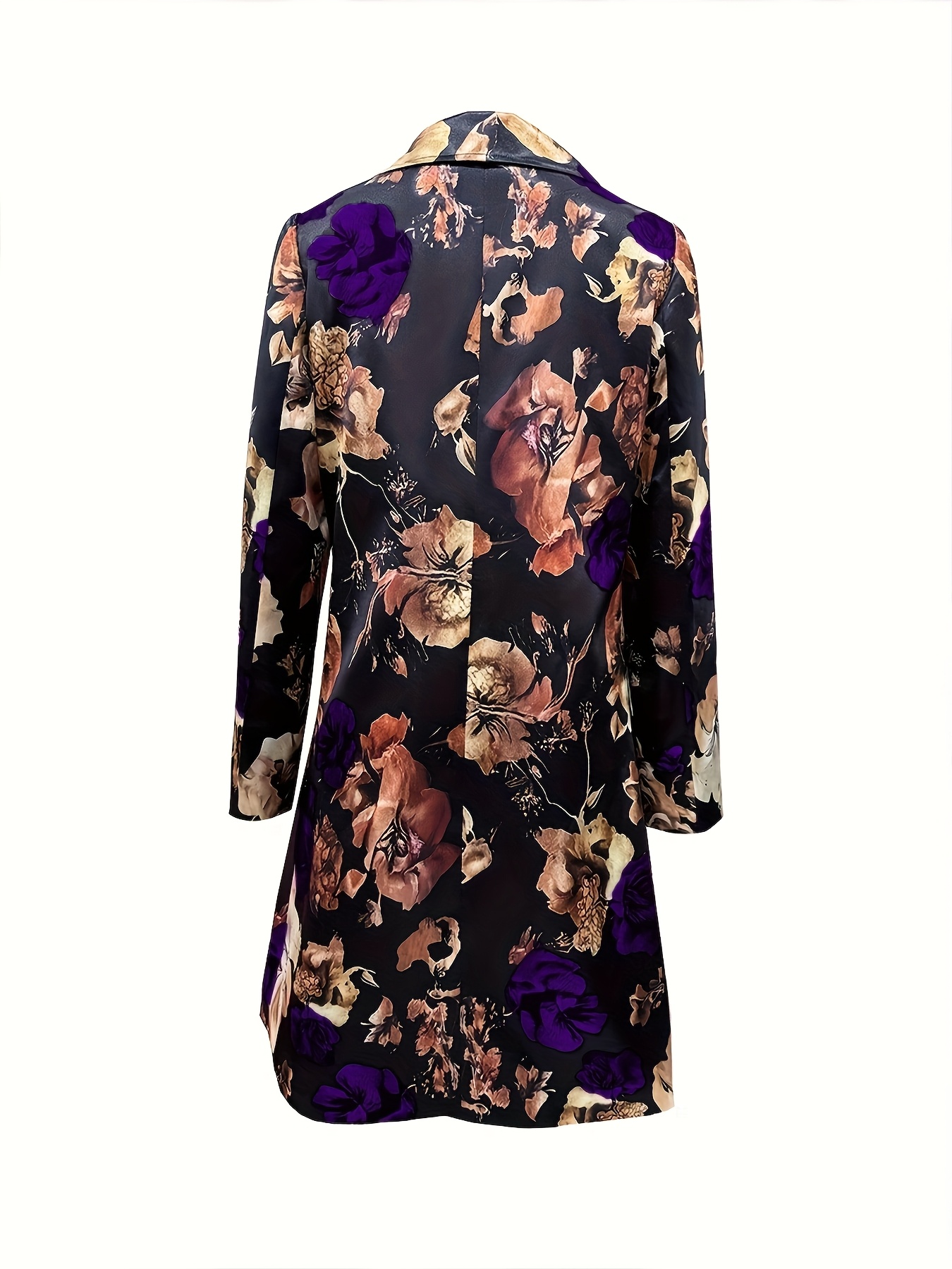 womens   length floral print suit jacket loose fit long sleeve single breasted   with pockets machine washable black   white tones for casual professional wear elegant outerwear luxury fabric sophisticated design