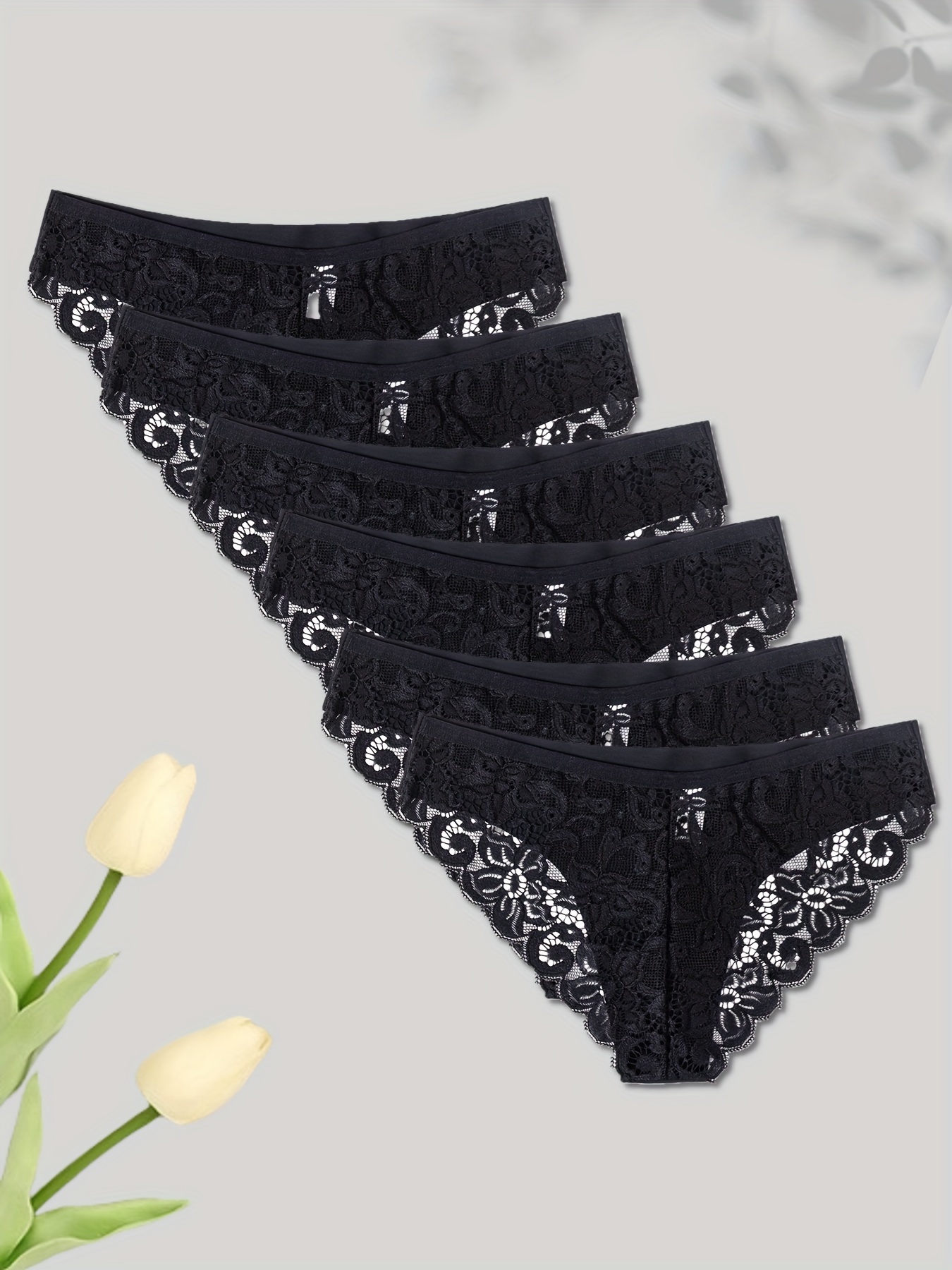 6 Pcs Lace Stitching Briefs, Sexy Breathable Low Waist Intimates Panties,  Women's Lingerie & Underwear