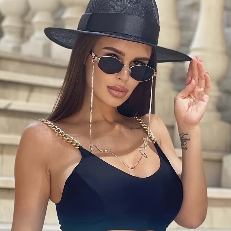 

Polygon Metal For Women Vintage Hiphop Fashion Anti Glare Sun Shades Costume Party Glasses With Glasses Chain