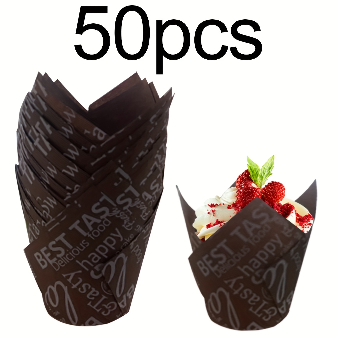 50pcs/100pcs Easy-to- Tulip Cake Paper Cups, Standard-sized Baking Products And Oil-proof French Fry Liners, Suitable For Weddings, Birthdays And Anniversaries